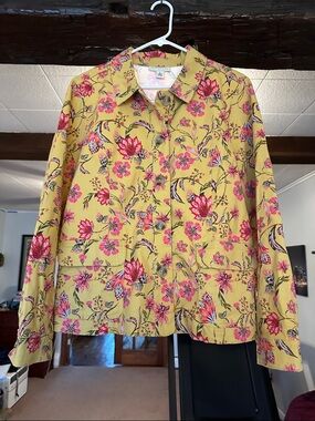 Appleseed's Yellow Floral Button-Front Jean Jacket